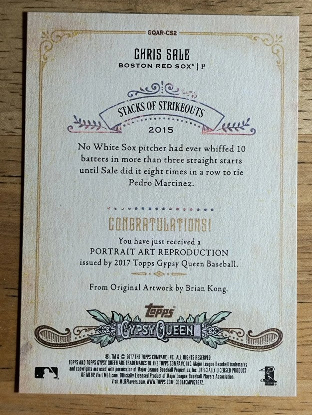 2017 Topps Gypsy Queen Hand Drawn Art Reproductions #GQARCS2 Chris Sale