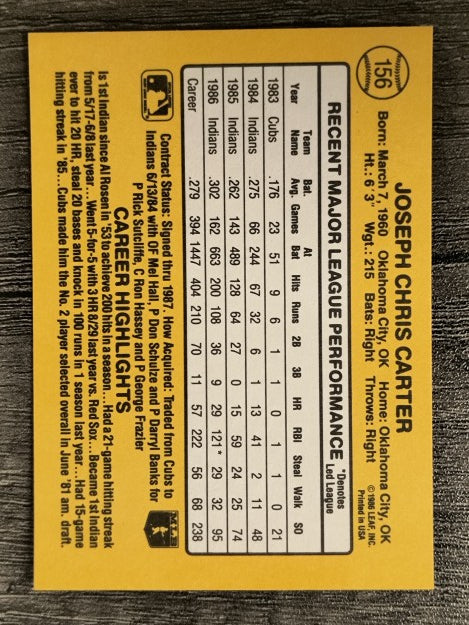 1987 Donruss #156 Joe Carter