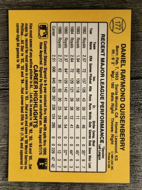 1987 Donruss #177 Dan Quisenberry