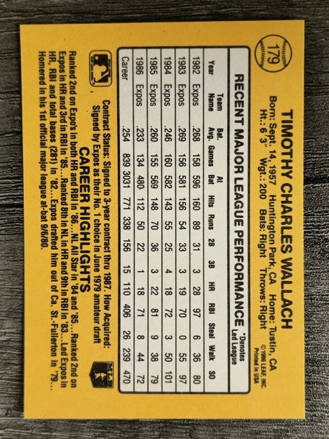 1987 Donruss #179 Tim Wallach