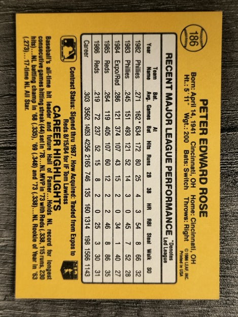 1987 Donruss #186 Pete Rose