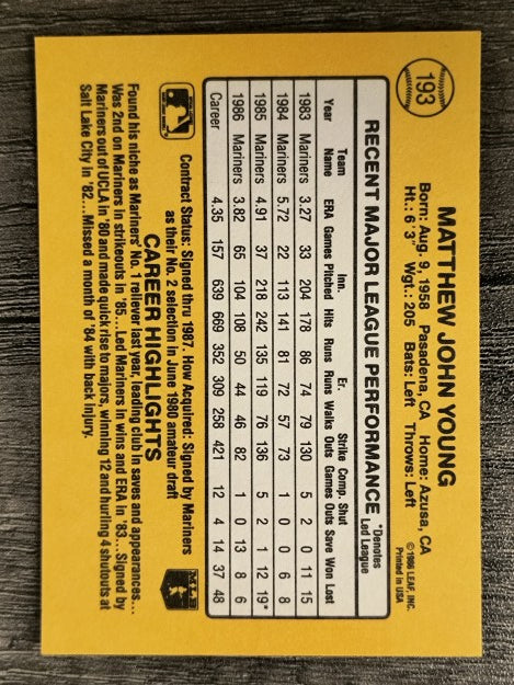 1987 Donruss #193 Matt Young