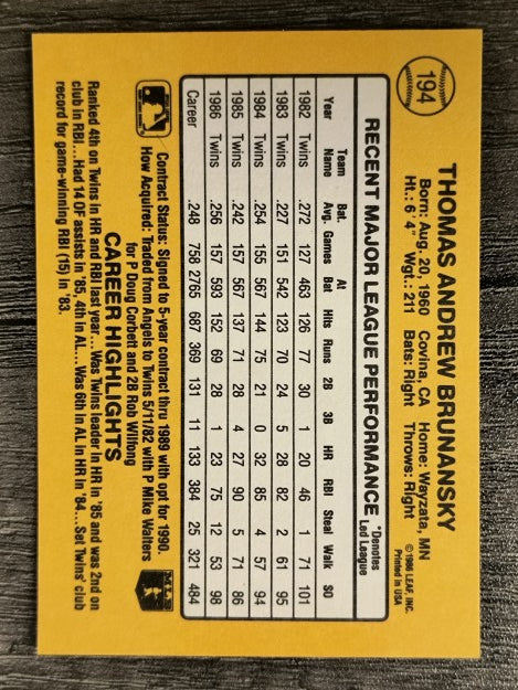 1987 Donruss #194 Tom Brunansky