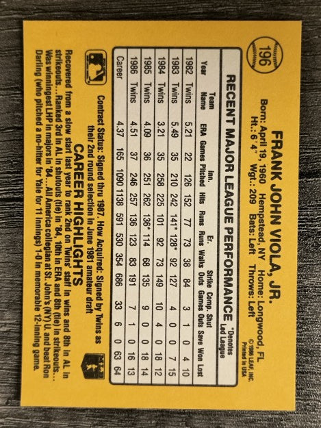 1987 Donruss #196 Frank Viola