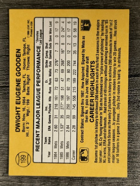 1987 Donruss #199 Dwight Gooden