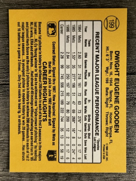 1987 Donruss #199 Dwight Gooden