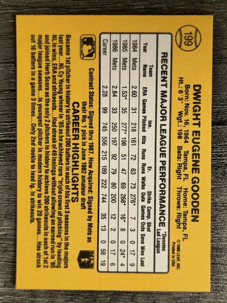 1987 Donruss #199 Dwight Gooden