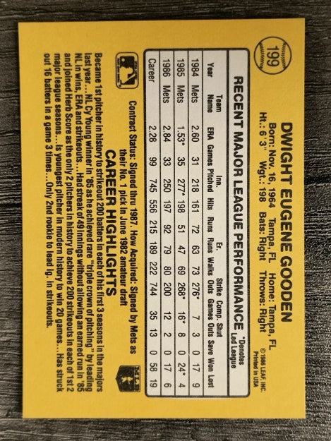 1987 Donruss #199 Dwight Gooden