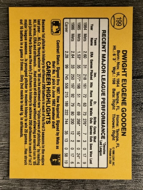 1987 Donruss #199 Dwight Gooden