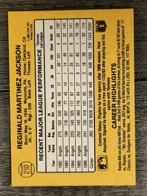 1987 Donruss #210 Reggie Jackson