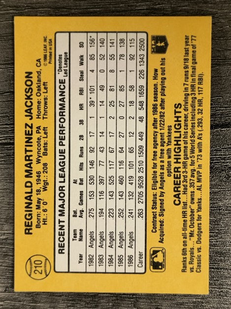 1987 Donruss #210 Reggie Jackson