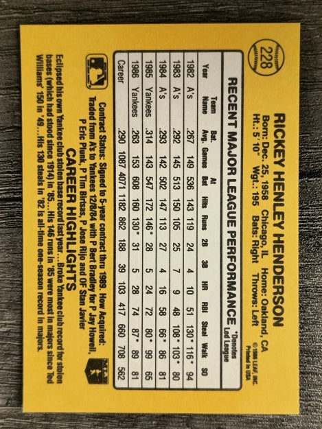 1987 Donruss #228 Rickey Henderson