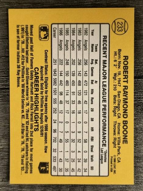 1987 Donruss #233 Bob Boone