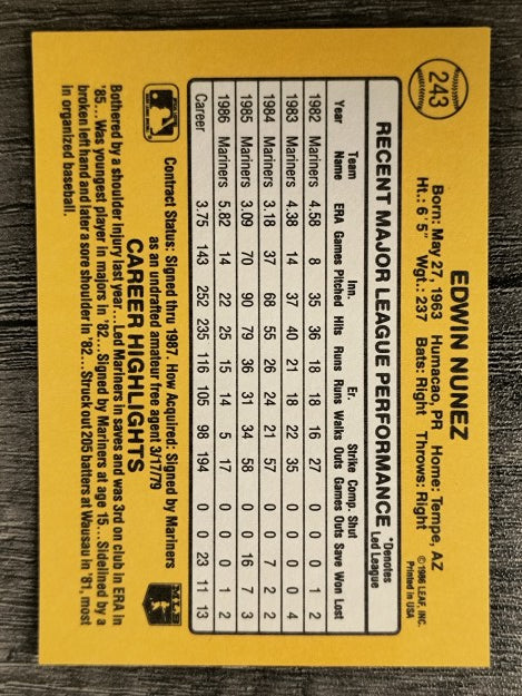 1987 Donruss #243 Ed Nunez
