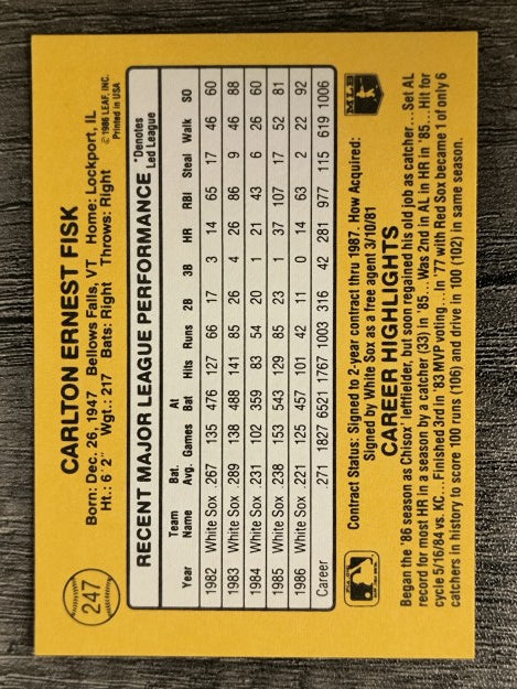 1987 Donruss #247 Carlton Fisk