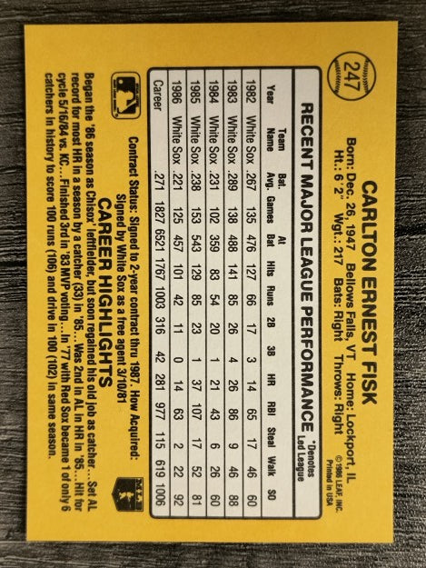 1987 Donruss #247 Carlton Fisk