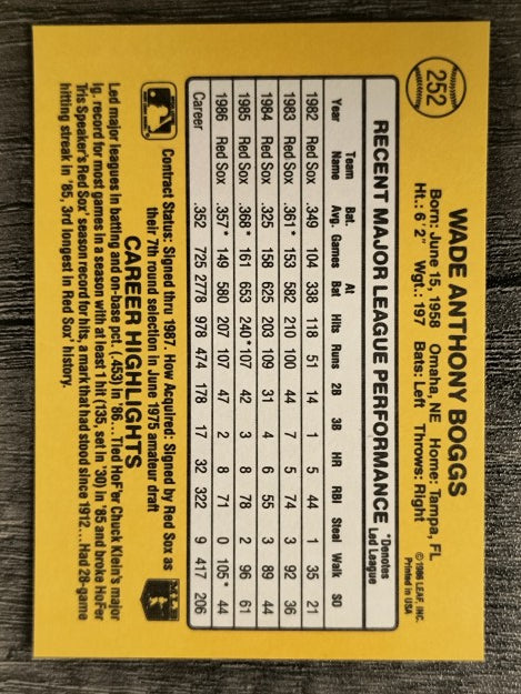 1987 Donruss #252 Wade Boggs