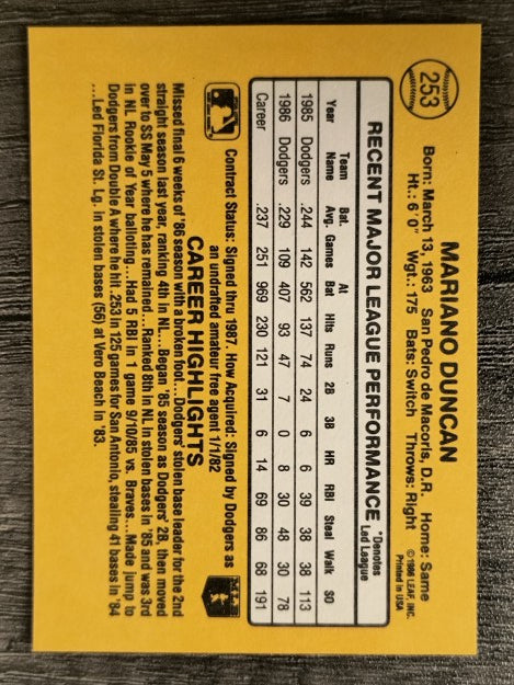 1987 Donruss #253 Mariano Duncan