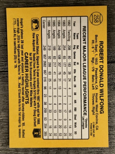 1987 Donruss #258 Rob Wilfong