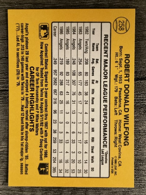 1987 Donruss #258 Rob Wilfong