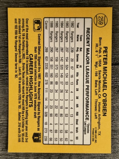 1987 Donruss #259 Pete O'Brien