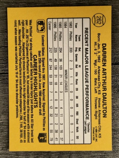 1987 Donruss #262 Darren Daulton