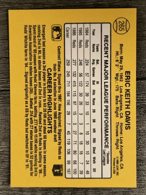 1987 Donruss #265 Eric Davis