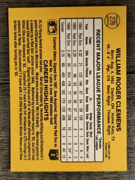1987 Donruss #276 Roger Clemens