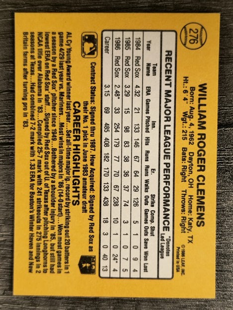 1987 Donruss #276 Roger Clemens (NM)