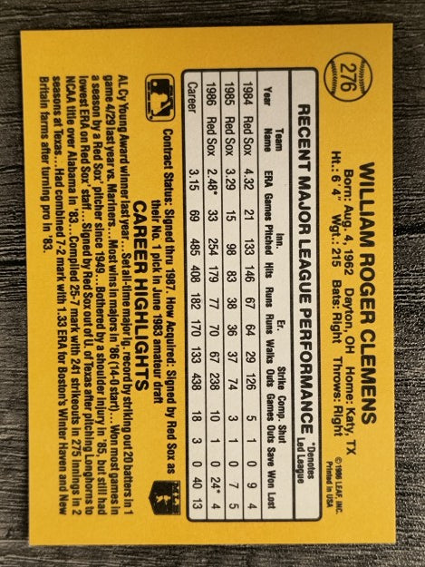 1987 Donruss #276 Roger Clemens (NM)