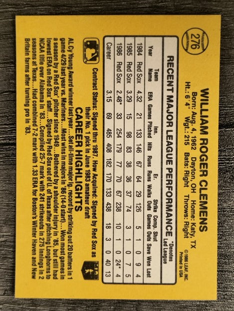 1987 Donruss #276 Roger Clemens (NM)