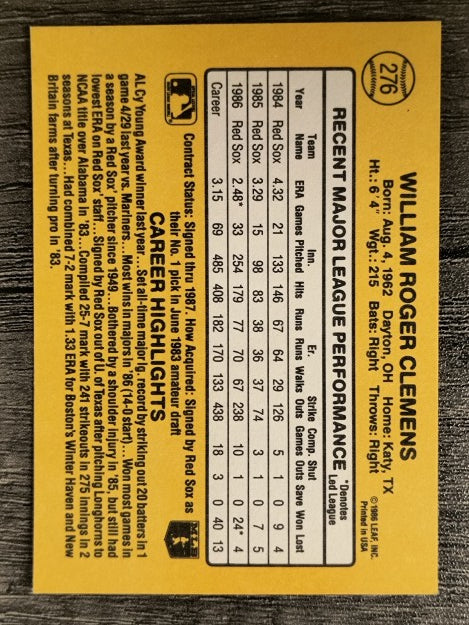 1987 Donruss #276 Roger Clemens (NM)