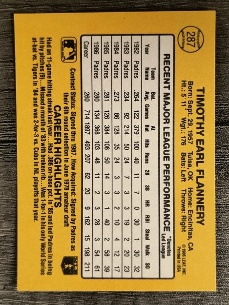 1987 Donruss #287 Tim Flannery