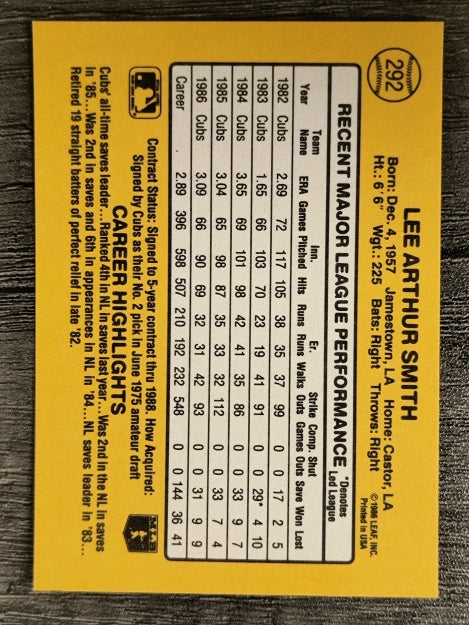 1987 Donruss #292 Lee Smith