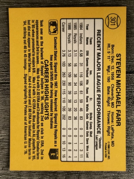 1987 Donruss #301 Steve Farr
