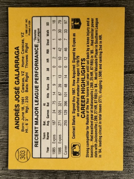 1987 Donruss #303 Andres Galarraga