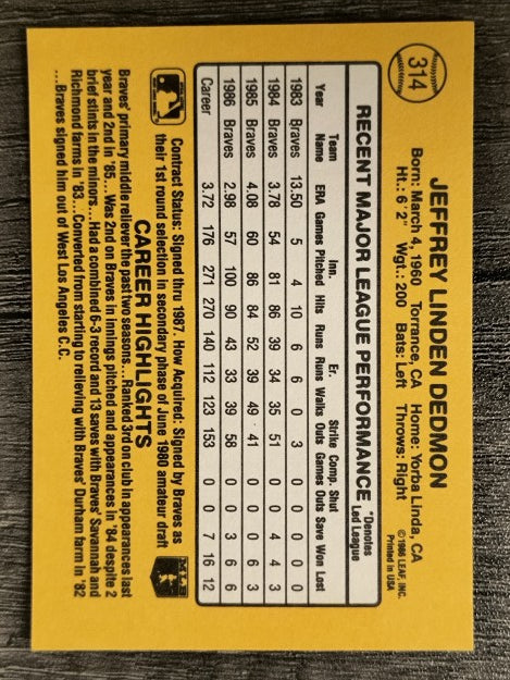 1987 Donruss #314 Jeff Dedmon