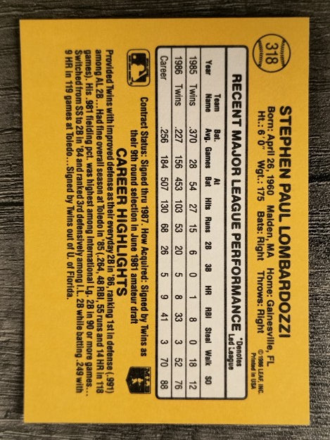 1987 Donruss #318 Steve Lombardozzi