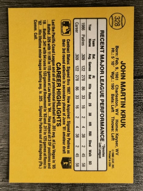 1987 Donruss #328 John Kruk RC