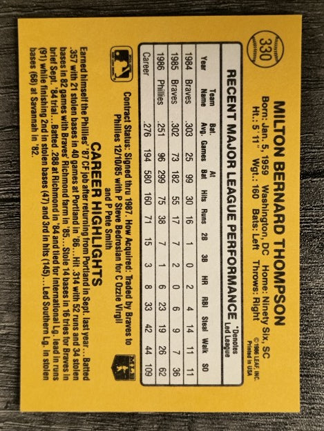 1987 Donruss #330 Milt Thompson