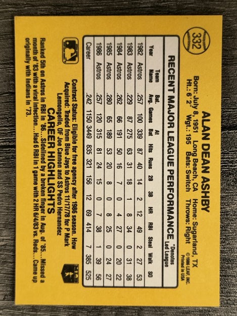 1987 Donruss #332 Alan Ashby