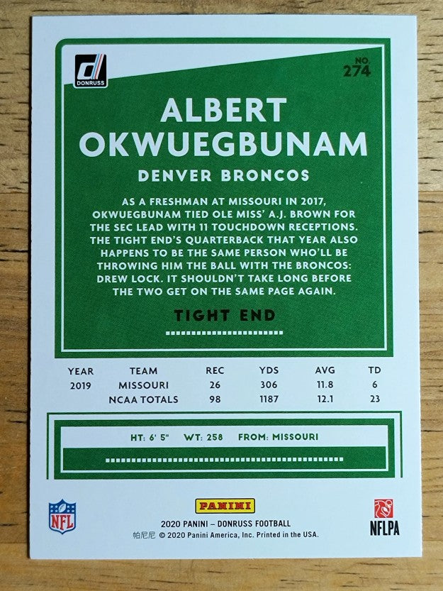 2020 Donruss #274 Albert Okwuegbunam RC