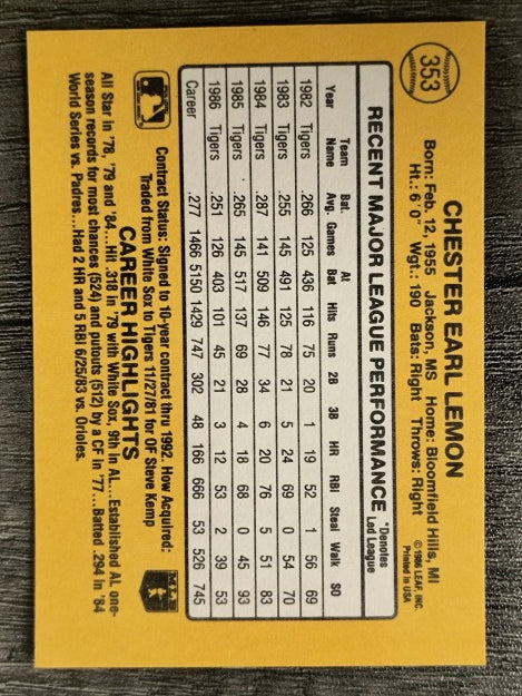 1987 Donruss #353 Chet Lemon