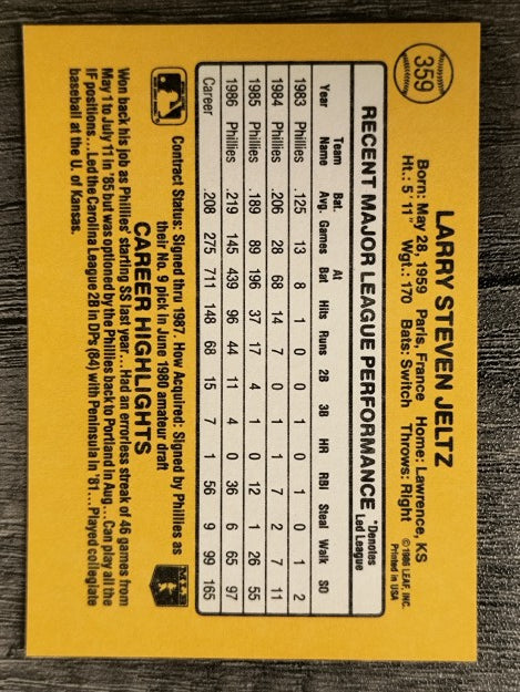 1987 Donruss #359 Steve Jeltz