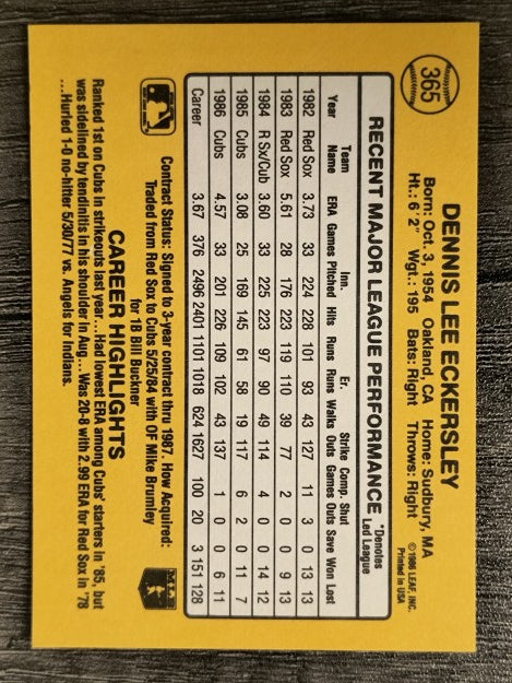 1987 Donruss #365 Dennis Eckersley