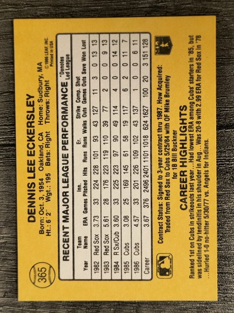 1987 Donruss #365 Dennis Eckersley