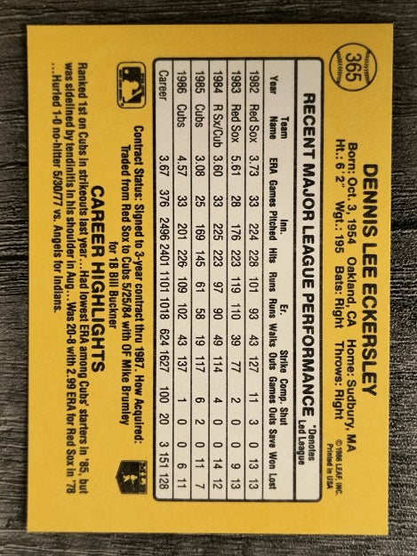 1987 Donruss #365 Dennis Eckersley