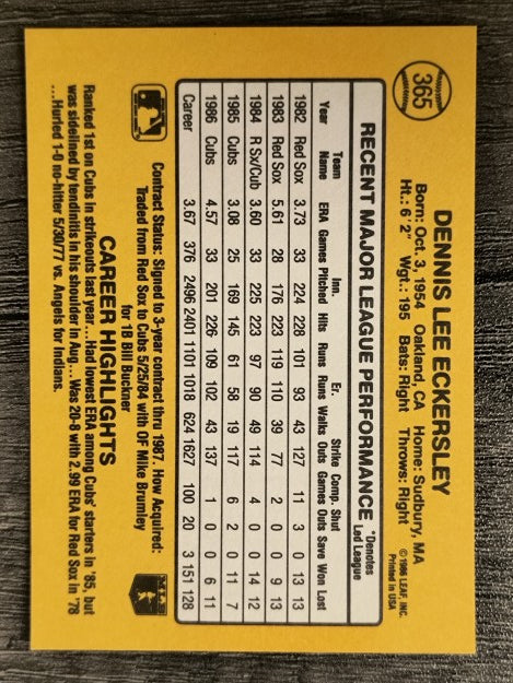 1987 Donruss #365 Dennis Eckersley