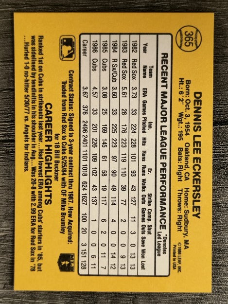 1987 Donruss #365 Dennis Eckersley