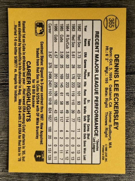 1987 Donruss #365 Dennis Eckersley
